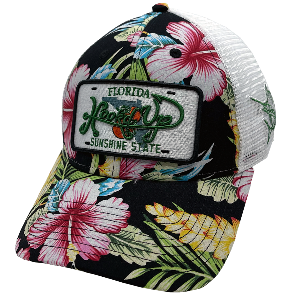 Signature Florida License Plate Snapback Hat (Floral/White) - Sailfish