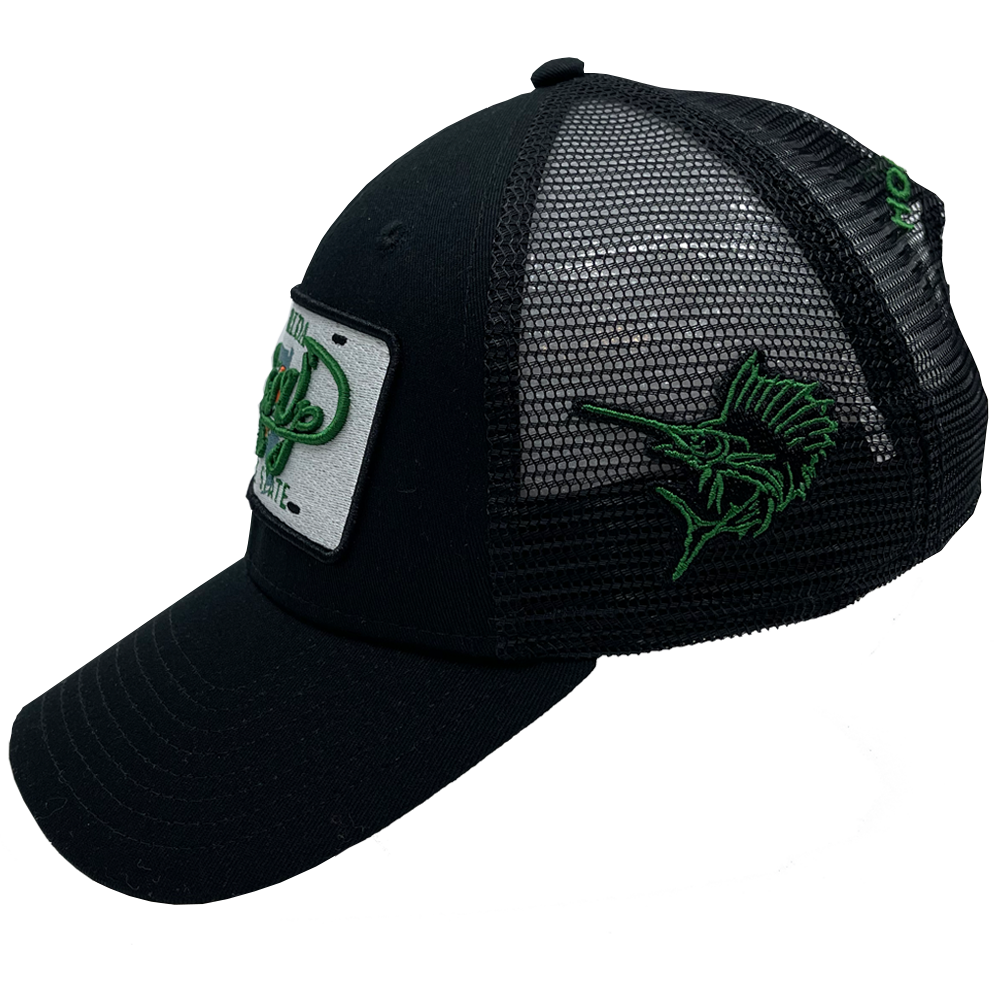 Signature Florida License Plate Snapback Hat (Black/White) - Sailfish