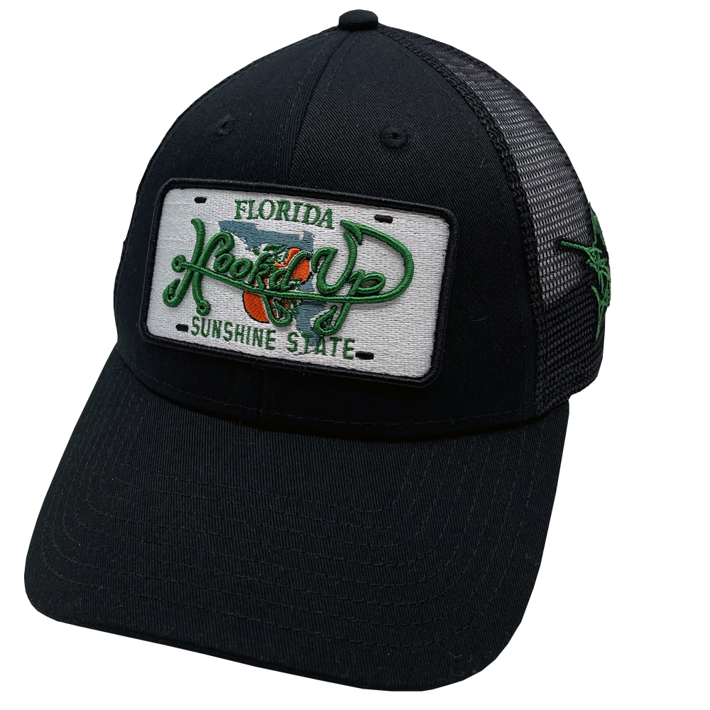 Signature Florida License Plate Snapback Hat (Black/White) - Sailfish