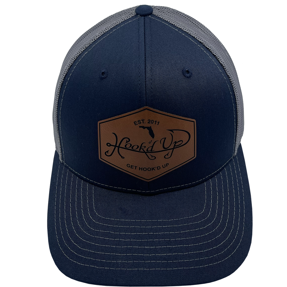 Leather Patch Signature Snapback Hat (Navy/Rawhide)