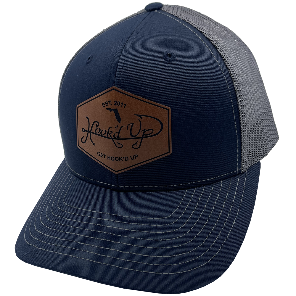 Leather Patch Signature Snapback Hat (Navy/Rawhide)