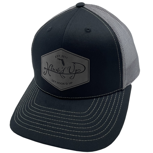 Leather Patch Signature Snapback Hat (Charcoal/Gray)