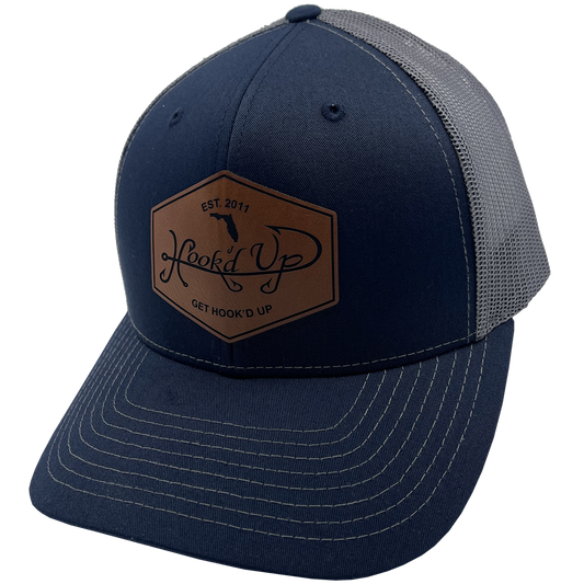 Leather Patch Signature Snapback Hat (Navy/Rawhide)